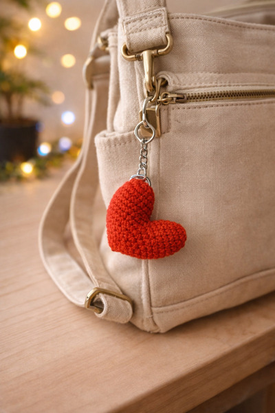 Homesinti Amigurumi kırmızı kalpli anahtarlık