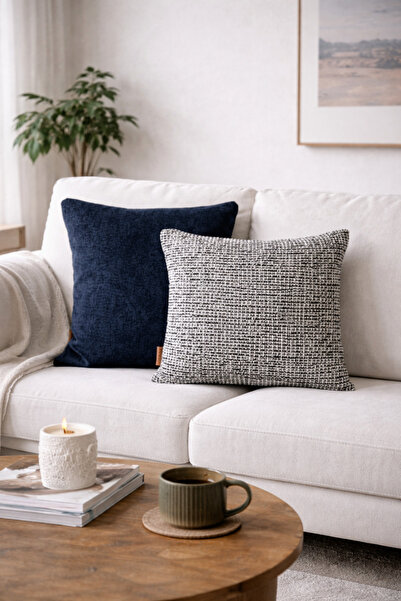 MEFAKS TEKSTİL Set de perne decorative elegante și moderne – Negru-alb textur...