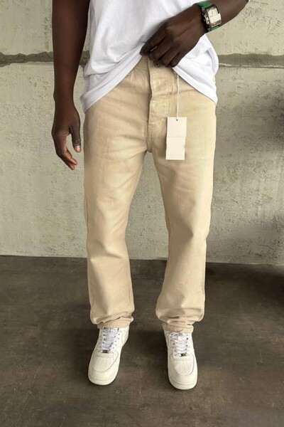 MADZEYMODA Ανδρικό τζιν παντελόνι με φαρδύ κούφιο σχήμα ανοιχτό μπεζ τζιν KE-546