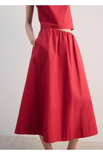 MANGO Woman Pamuklu büzgülü midi etek