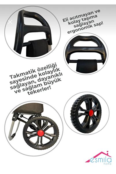 ESMİLA Pazar Arabası Lüks Torbalı Alışveriş Arabası Takmatik Tekerli Esmila051224