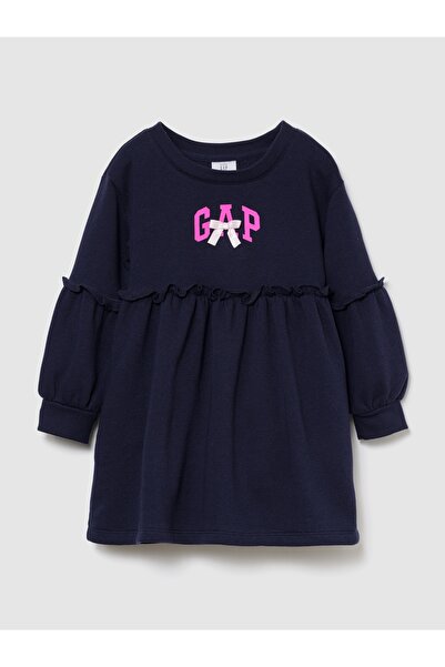 GAP Kız Bebek Lacivert Bow Logo Sweatshirt Elbise