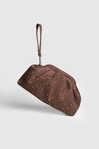 Melos Butik Geantă clutch din piele de căprioară cu curea, din catifea maro amar pentru femei