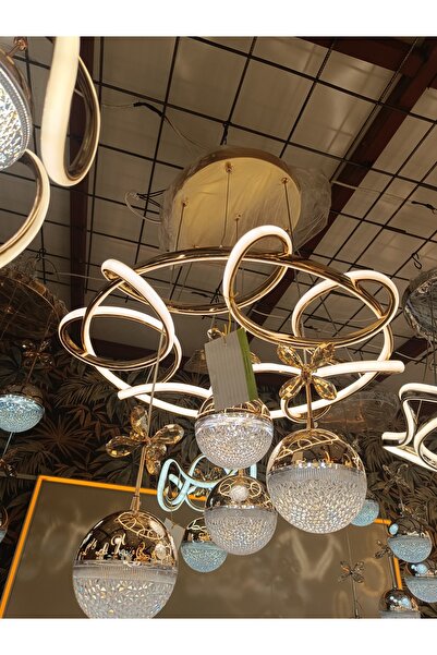 Roza Avize UFO model 4 toplu 3 Renk Gold modern Ledli Salon ve oturma odası A...