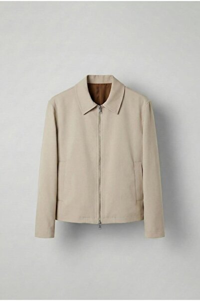 ablukaonline سترة رجالية رفيعة بسحاب وقصة مريحة - بيج