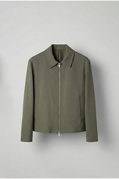 ablukaonline سترة رجالية رفيعة بسحاب وقصة مريحة باللون الأخضر