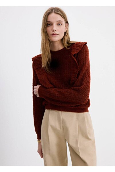 MANGO Woman Ajur örgü volanlı kazak