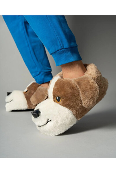 Esra Sevimli unisex köpek figürlü panduf ev botu peluş elyaflı panduf