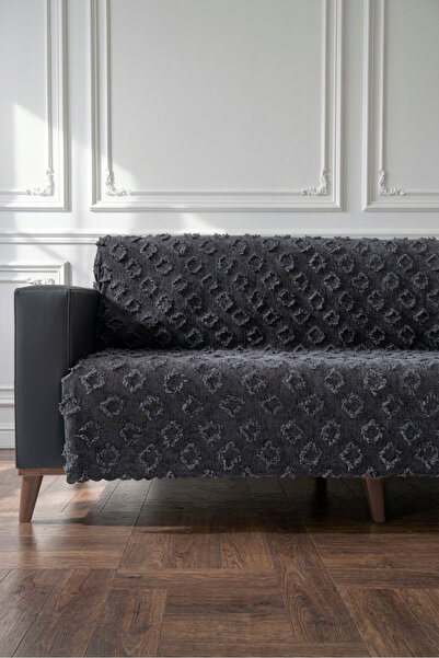 VELANORA HOME Siyah Renk Koltuk Örtüsü 175x215 cm Çekyat Örtüsü Premium Şönil Jakar Kumaş Kaydırmaz, Yıkanabilir**
