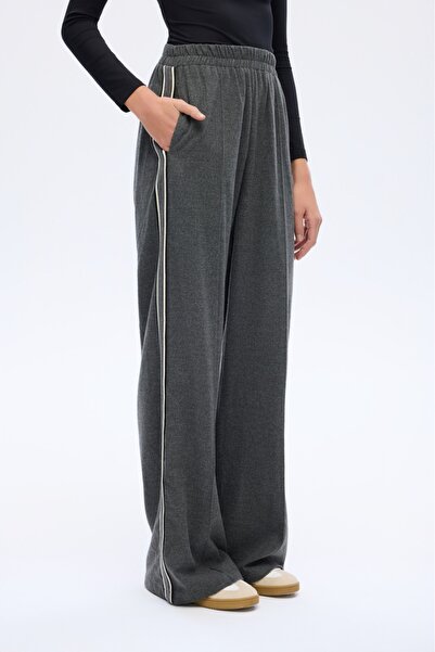 Quzu Kadın Gri Pantolon Modern Çizgili