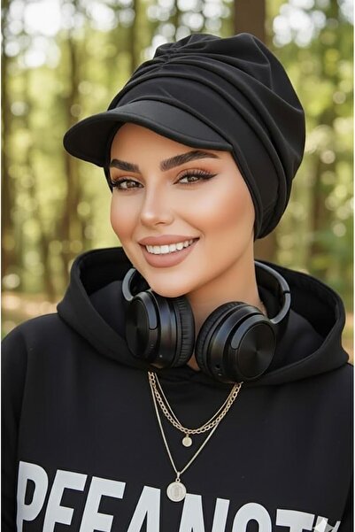 Aişe tesettür Siyah Kepli Şapka Bone