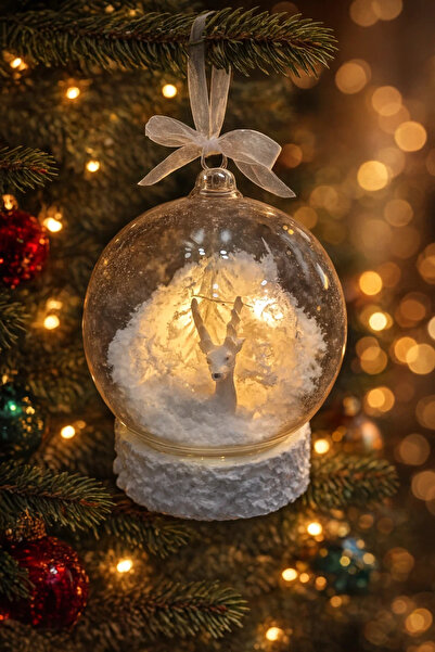 esdekor Noel Geyik & Çam Ağacı Işıklı Kar Küresi Asılabilir Pilli Wireless 13...