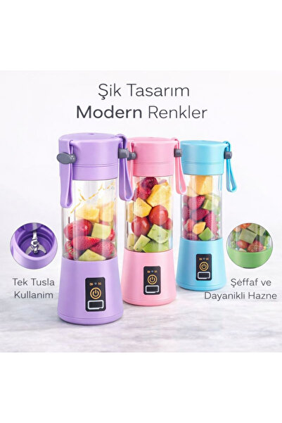BSTBRANDSHOPPİNGTR Teknoşık Yeşil Şarjlı Mobil Blender Smoothie Mikshake Margarita Bebek Mama Ve Içecek Karıştırıcı