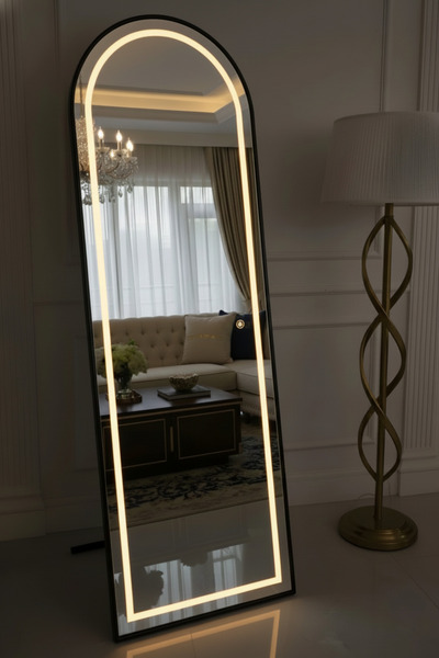 SİNORA DEKOR 180X60 SİYAH METAL ÇERÇEVELİ SARI LED IŞIKLI OVAL BOY AYNA