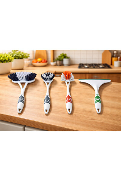 Leony مجموعة فرش تنظيف المطبخ والحمام مكونة من 4 قطع، أداة تنظيف الحوض والبانيو والأطباق والزجاج مريحة الاستخدام