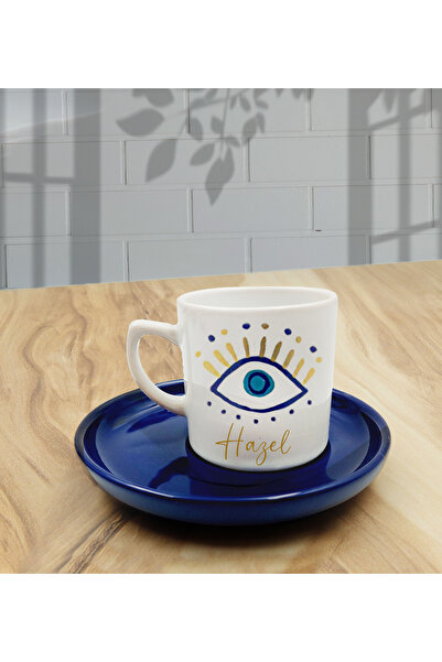 Genel Markalar Kişiye Özel Nazar Boncuklu Kahve Fincanı Hediye Seti