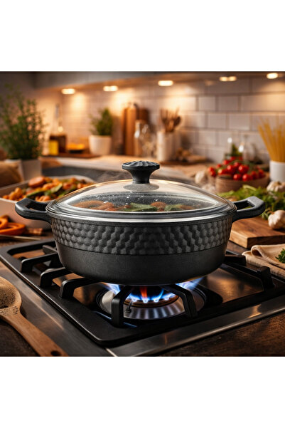 Leony Cast Iron Granite 30 cm Oblate Rice and Karnıyarık Cookware