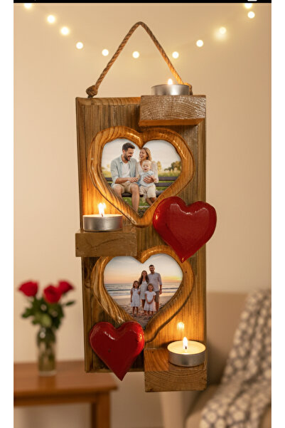 TOLGA’S WORKSHOP El Yapımı Ahşap Kalpli Duvar Mumluğu / Dekoratif Raf – Biblo...