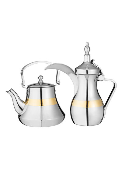 Bohara Bohara Indian steel Arabic coffee pot and tea pot set, 2 pieces, with gold line