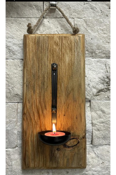 TOLGA’S WORKSHOP El Yapımı Ahşap Duvar Mumluğu – Rustik İpli Duvar Panosu (Mu...