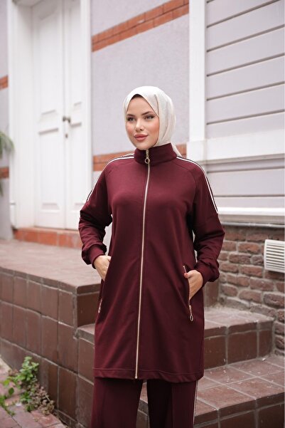 MİMİ Luxury Wear طقم بدلة رياضية نسائية بتصميم إسلامي مع سحاب وطقم علوي سفلي