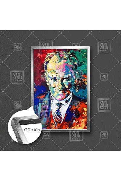 SML TABLO Mustafa Kemal Atatürk Karizma Portre Yağlı Boya Efektli Dekor Çerçe...