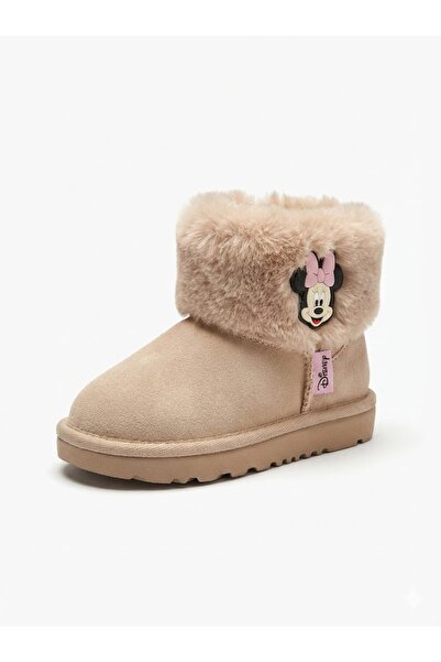TR Minnie Mouse Figürlü Kürklü Çocuk Kışlık Bot Dışı Süet Kaymaz Taban Ortope...