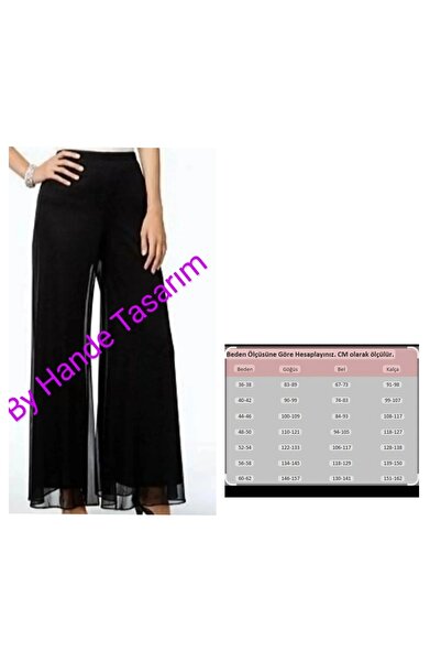 BY HANDE TASARIM Kadın beli lastikli salaş şifon pantolon (astarlı)