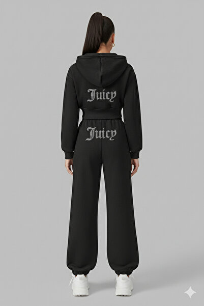 Bozz&Bozz Collection Set de trening Juicy Crystal Stone cu imprimeu pentru femei Hanorac Crop Swea tricou Jogger Trening Set din două piese