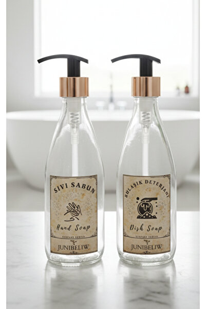JUIWI 2li Set Vintage GOLD BOŞ Suya Dayanıklı Cam Şişe Bulaşık Deterjan Sıvı ...