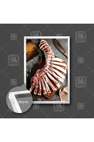 SML TABLO Kırmızı Et Kaburga Kasap Dükkanı Restaturant Çerçeveli Dikey Kanvas...