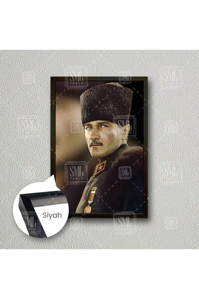 SML TABLO Gazi Mustafa Kemal Atatürk Kalpaklı Mareşal Madalyası Çerçeveli Dik...