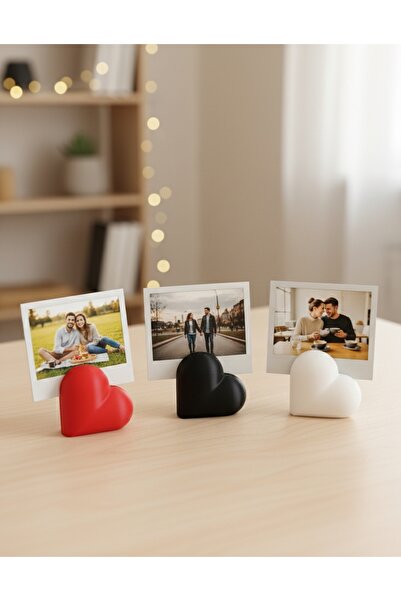 hediyesepetinde 🖤🤍❤️ Kalp Figürlü Fotoğraf Tutucu | Dekoratif Masa Üstü Çerçeve | 3’lü Renkli Set