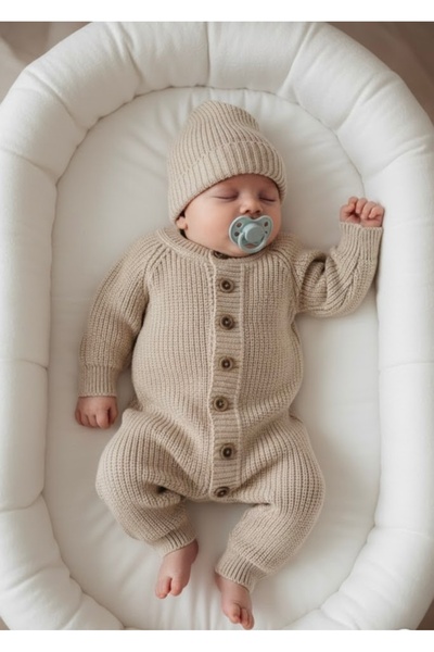 Serackids Selanik Örgülü Bebek Tulum Bere 2 li Set Likralı