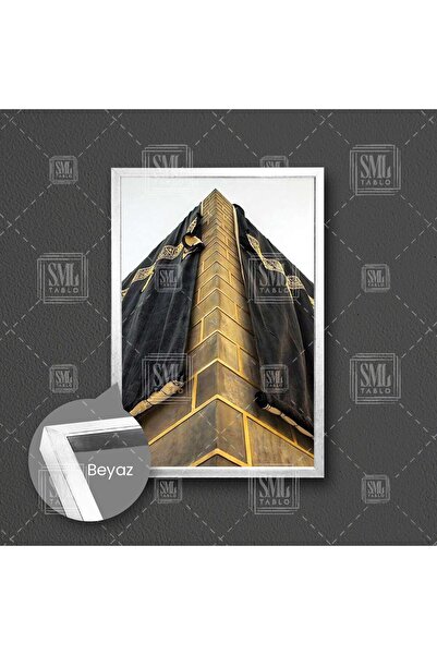 SML TABLO Mekke Kabe Resmi Din İslam Müslüman Çerçeveli Dikey Kanvas Tablo