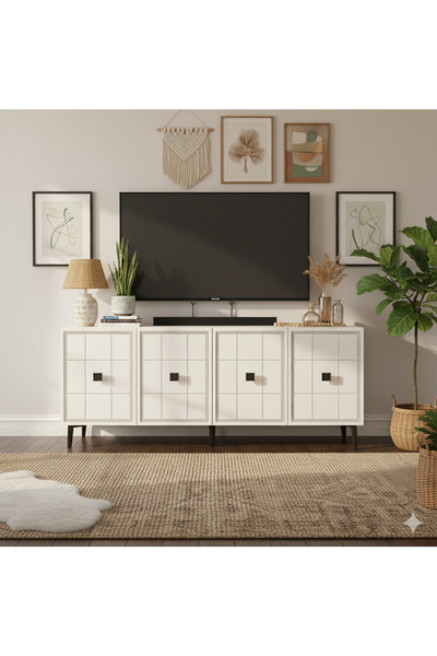 YUMEDİ DESİGN KA1802DB - LEYLA KONSOL, TV SEHPASI, ÇOK AMAÇLI DOLAP ve KAHVE KÖŞESİ 180cm SAFİRMEŞE-BEYAZ