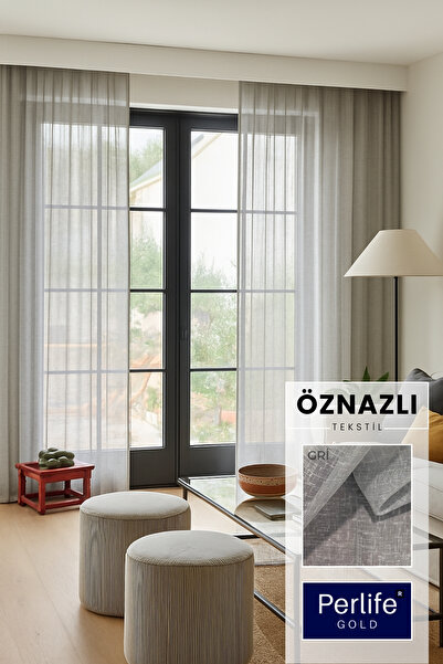 Perlife Gold ® Keten Tül Perde Sık Pile Düz Modern Şık Salon ve Oturma Odası ...