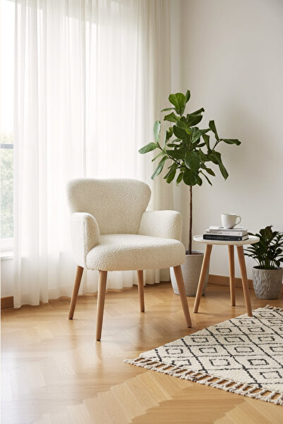 Genel Markalar Pofuduk Teddy Berjer - Tekli Koltuk - Bekleme, Cafe, Ofis, Balkon, Güzellik Merkezi, Kırık Beyaz