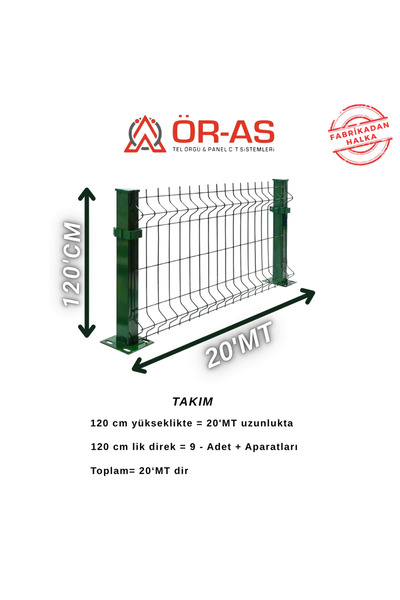 ÖR-AS TEL ÖRGÜ & PANEL ÇİT SİSTEMLERİ 120'lik Panel Çit Takım 20 mt + 1 Direk...