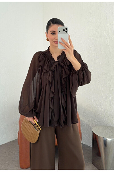 SHILSEE BEUTİQUE BLUZĂ DE FEMEI CU DETALII VOLANTE TUL MARO