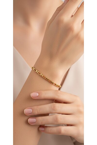 Rua Jewelry سوار سلسلة إيطالي من الفولاذ على شكل مكعب مستطيل 3 مم بلون ذهبي |...