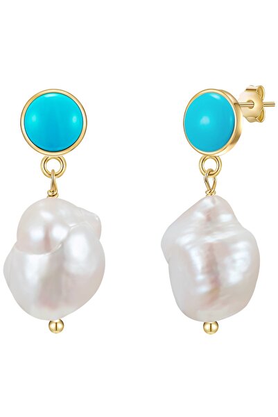 Glanzstücke München Silberohrhänger Ohrhänger Sterling Silber gelbgold Süßwasser-Zuchtperle weiß Türkis (rek.)