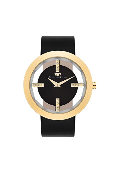 Rhodenwald & Söhne Quarzuhr Damen Quarzuhr gelbgold Echtleder schwarz