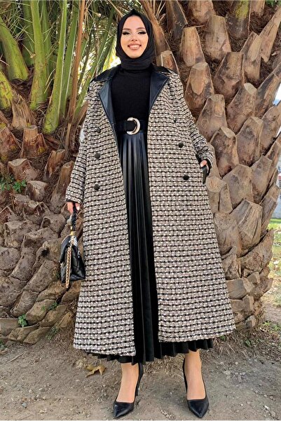 TRENDTESETTÜR KADIN SİYAH KAZAYAĞI DESENLİ KABAN T 0977