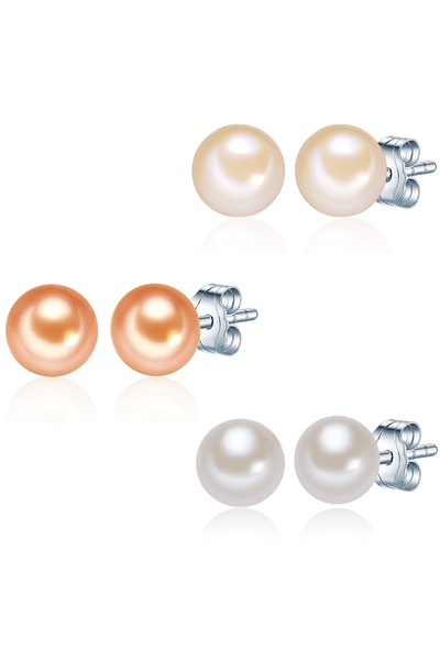 Valero Pearls Perlenohrstecker 3'lü Set Ohrstecker Sterling Silber Süßwasser-Zuchtperle hellbraun turuncu