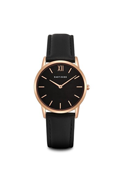 eastside Quarzuhr Damen Quarzuhr roségold Echtleder schwarz