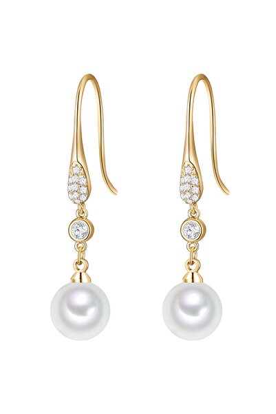 Lulu & Jane Perlenohrhänger Ohrhänger gelbgold Muschelkernperle weiß Glaskris...