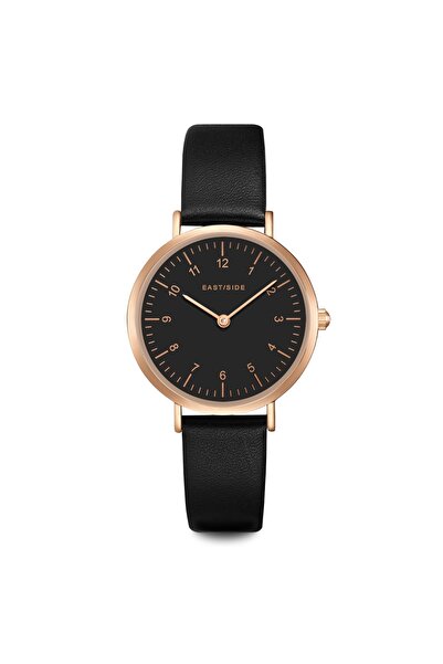 eastside Quarzuhr Damen Quarzuhr roségold Echtleder schwarz