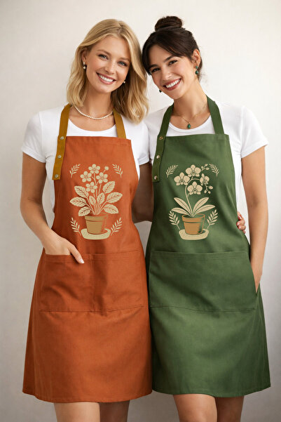 Hulganz طقم مريلة مطبخ من قطعتين، مقاومة للبقع، قماش طارد للماء، لا يتلاشى، مطبوعة بزهور الأوركيد البنفسجية