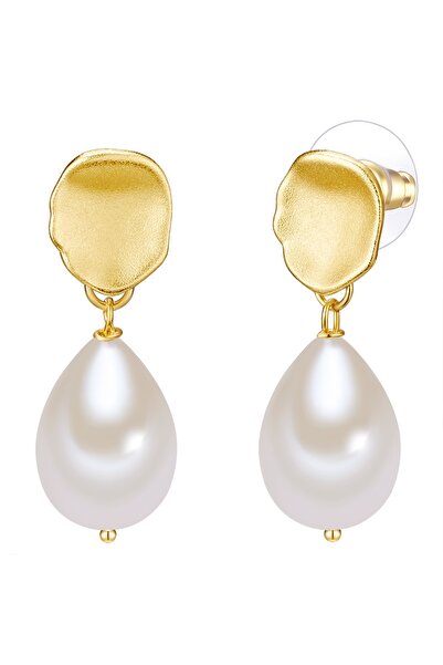 Lulu & Jane Perlenohrstecker Ohrstecker gelbgold Muschelkernperle weiß